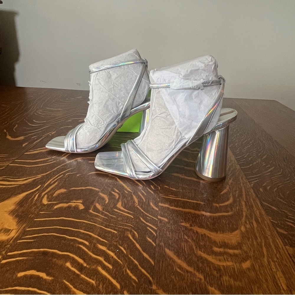 Sam Edelman Shiny Silver Block Heels - Picture 5 of 6